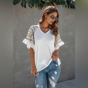 NWT! Christian Laced Sleeve Blouse